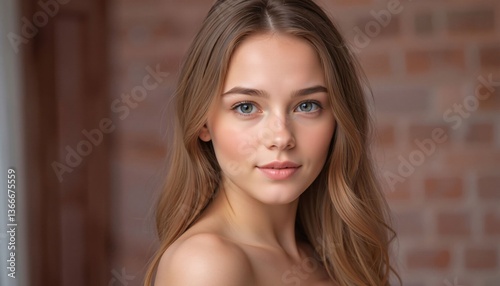 Obraz na płótnie Young Woman with Brown Hair, Close-up Portrait w salonie