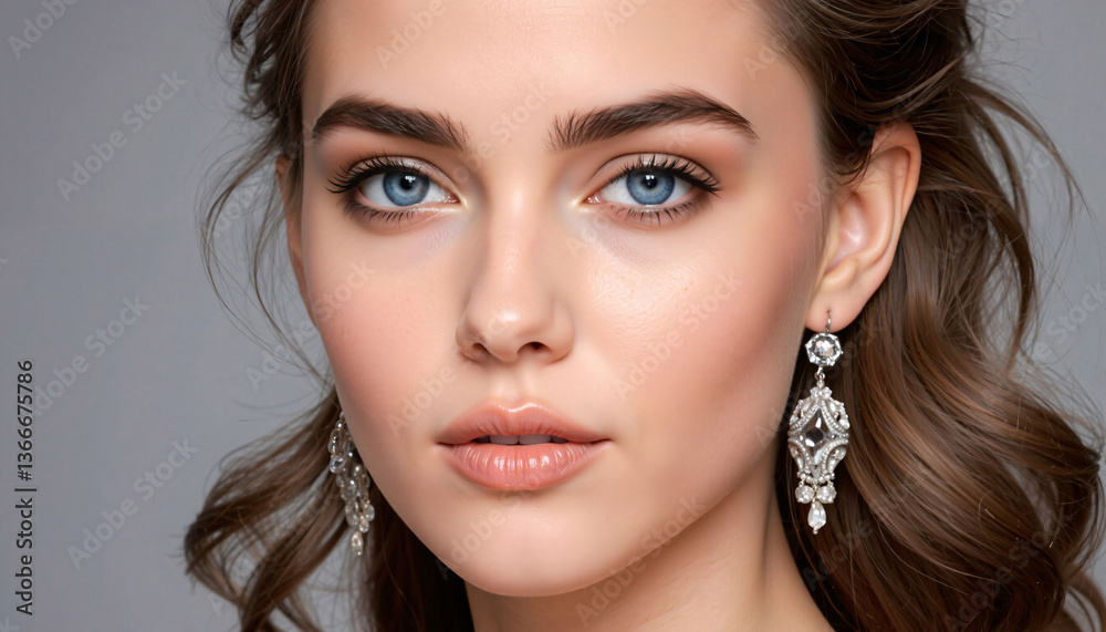 Portrait of a Woman with Blue Eyes and Diamond Earrings