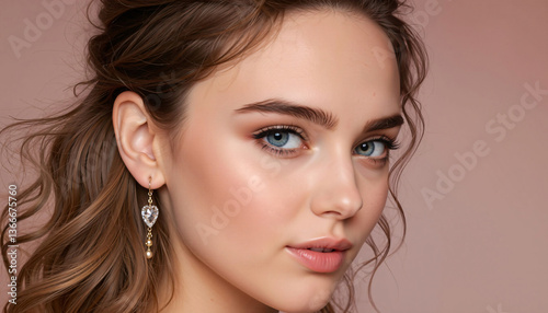 Portrait of a Woman with Blue Eyes and Heart Earrings