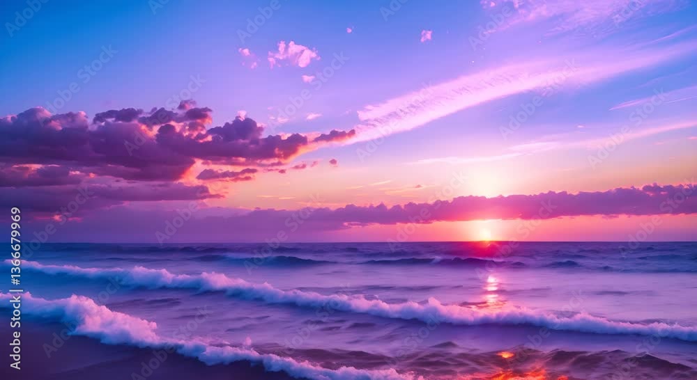 Colorful sunset over sea in the background and a blue sky 4K