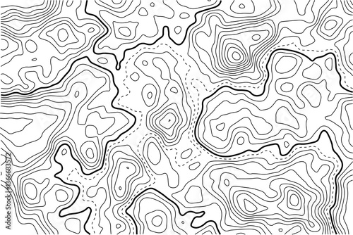 Ocean topographic line map with curvy wave isolines vector illustration. Sea depth topographic landscape surface for nautical radar readings. Cartography texture abstract banner of relief ocean floor.