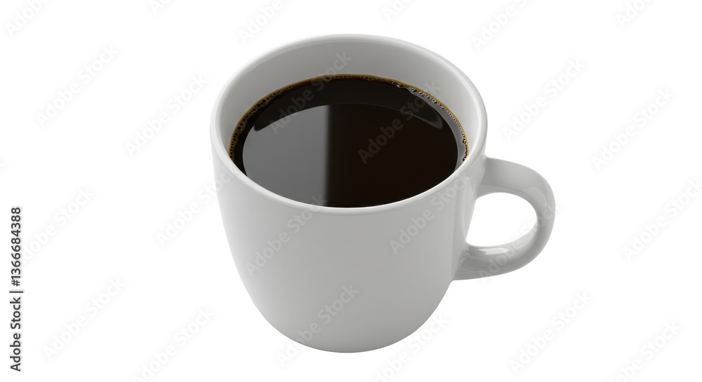 A close up shot of a white ceramic mug filled with dark liquid against a black background in a studio setting A close up shot of a white ceramic mug filled with dark liquid against a black background in a studio setting