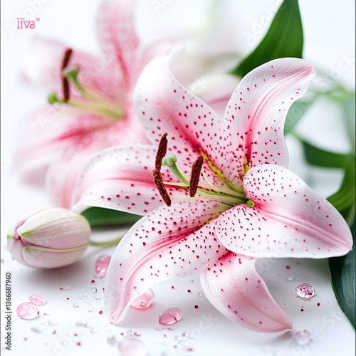 Delicate Lily Blossoms: Capturing the grace of a soft pink lily, accented with subtle specks, as a testament to nature's artistry.