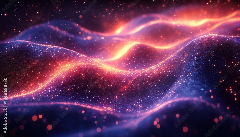 Bold digital particles forming intricate abstract designs in neon shades