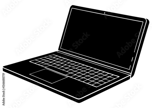 Modern Laptop Vector Illustration - Clipart, Line Art & Cartoon Graphics, High-quality modern laptop vector illustration, perfect for clipart, line art, and digital designs.
