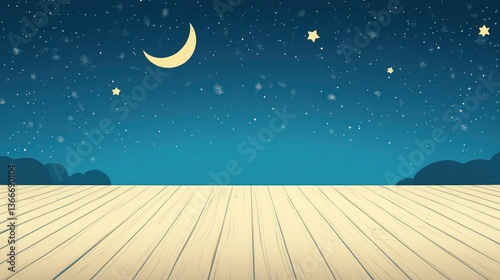 Night sky over wooden deck; peaceful, serene, background image