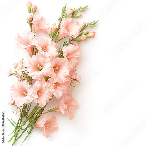 Gladiolus Bouquet: A cluster of soft peach-toned gladiolus blossoms radiates delicate charm, perfect for adding a touch of serenity and floral elegance to any project. 
