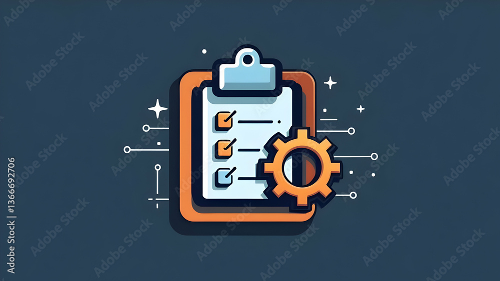 Naklejka premium Technical Standard: Clipboard with Gear Checklist Icon 