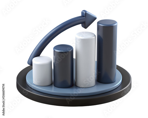 A stylized bar graph with an arrow indicating growth displayed on a circular platform design element transparent background
