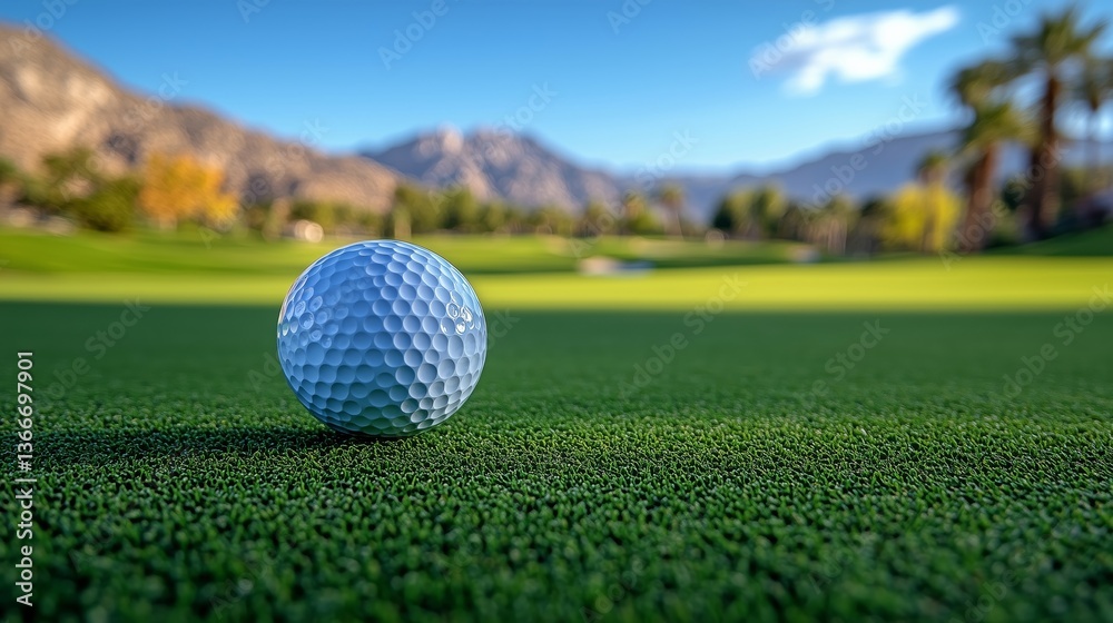 Golf Ball on Green Course Landscape Outdoors Golf Ball on Green Course Landscape Outdoors