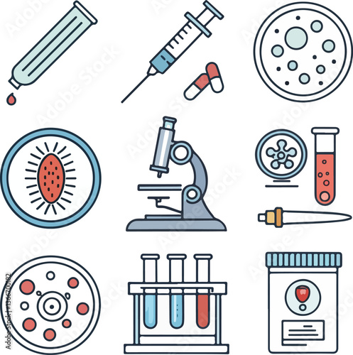 Pathology Icons Set – Editable Stroke Vector Illustration