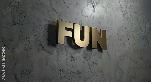The word fun in gold letters against a marble textured background- design, text, vector, exclamation, message, interjection, letter