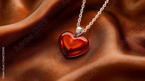 Elegant Heart-shaped Pendant Silver Necklace Brown Background Professional Jewelry Photography