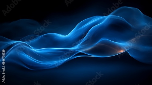 Abstract Blue Waves Flowing Against a Dark Black Background