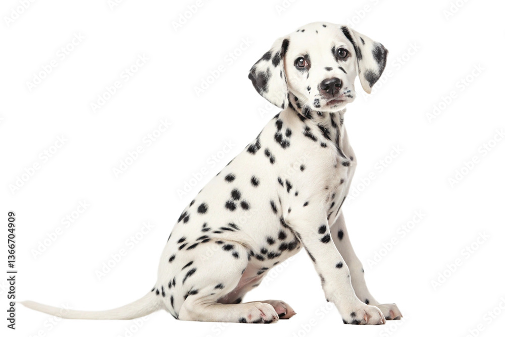 Dalmatian puppy sitting looking at the camera isolated on transparent background - generated by ai Dalmatian puppy sitting looking at the camera isolated on transparent background - generated by ai