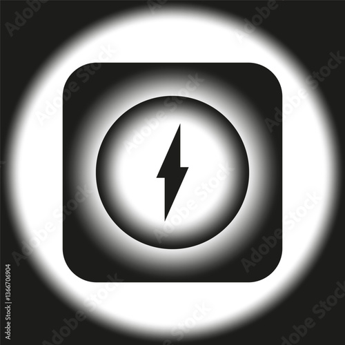 Power energy icon. Charging battery symbol. Glowing black contrast. Vector futuristic design.