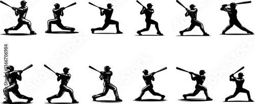 Sequence of Baseball Swing Silhouettes Illustrating Swing Mechanics