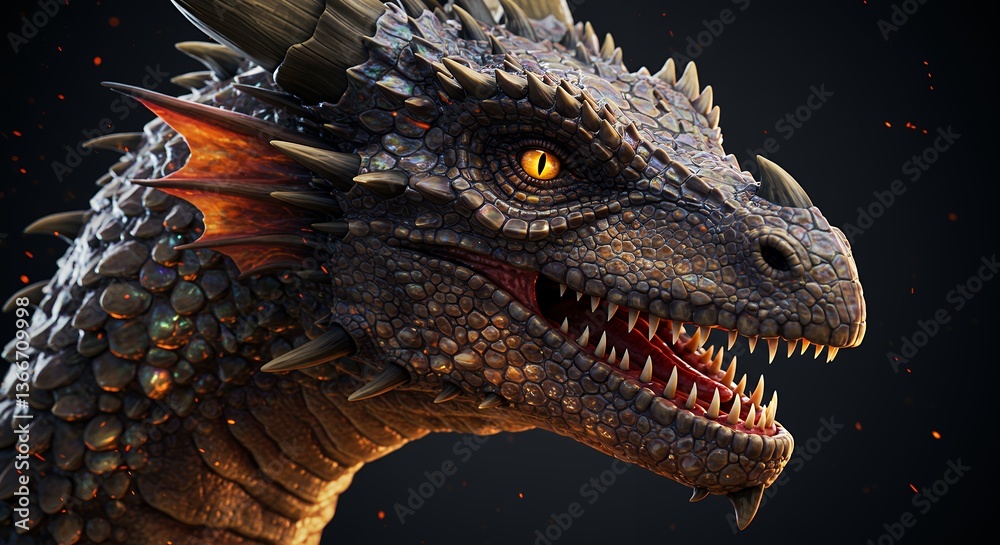 Detailed Dragon Head Close Up with Sharp Teeth and Scaly Texture Detailed Dragon Head Close Up with Sharp Teeth and Scaly Texture