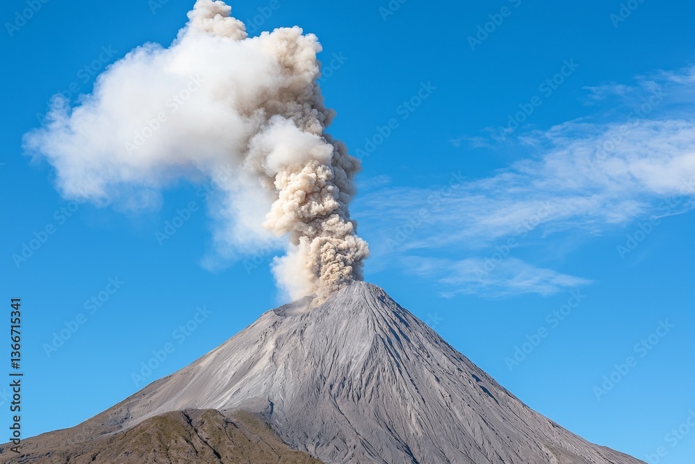 A large volcano with a cloud of smoke rising from it A large volcano with a cloud of smoke rising from it