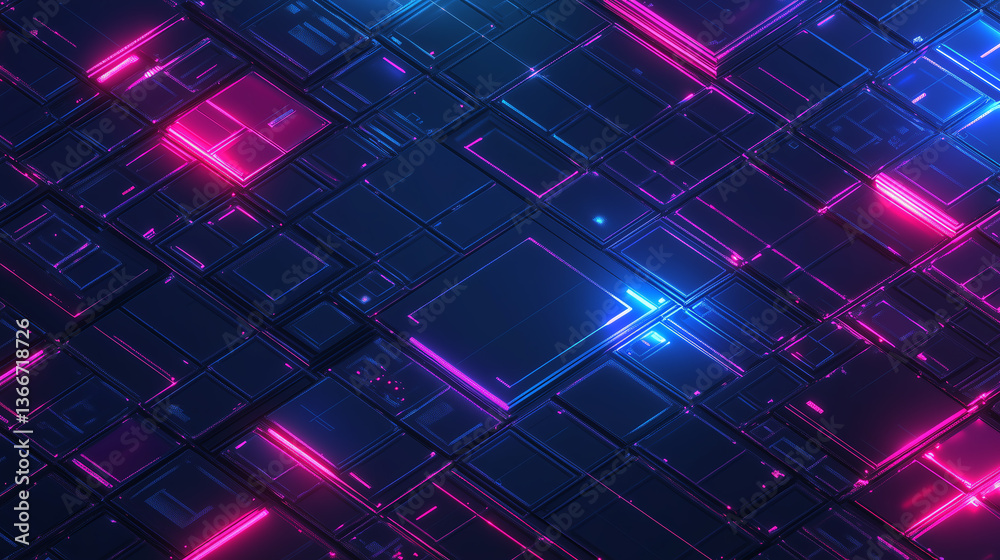 Obraz premium Abstract Neon Glowing Circuit Board Texture Digital Art Background