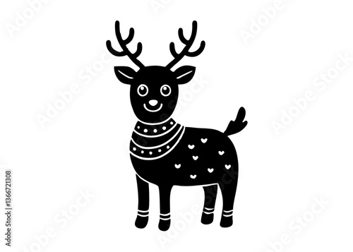 Cute Cartoon Reindeer in Christmas Sweater – Vector Illustration, Clipart & Line Art, ute Christmas reindeer in a festive sweater – vector illustration, perfect for digital products & prints.