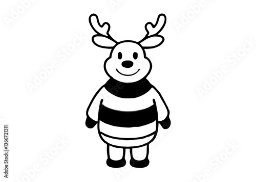 Cute Cartoon Reindeer in Christmas Sweater – Vector Illustration, Clipart & Line Art, ute Christmas reindeer in a festive sweater – vector illustration, perfect for digital products & prints.