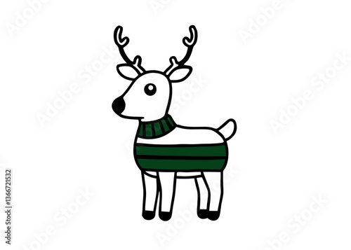 Cute Cartoon Reindeer in Christmas Sweater – Vector Illustration, Clipart & Line Art, ute Christmas reindeer in a festive sweater – vector illustration, perfect for digital products & prints.