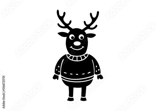 Cute Cartoon Reindeer in Christmas Sweater – Vector Illustration, Clipart & Line Art, ute Christmas reindeer in a festive sweater – vector illustration, perfect for digital products & prints.