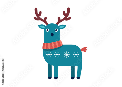 Cute Cartoon Reindeer in Christmas Sweater – Vector Illustration, Clipart & Line Art, ute Christmas reindeer in a festive sweater – vector illustration, perfect for digital products & prints.