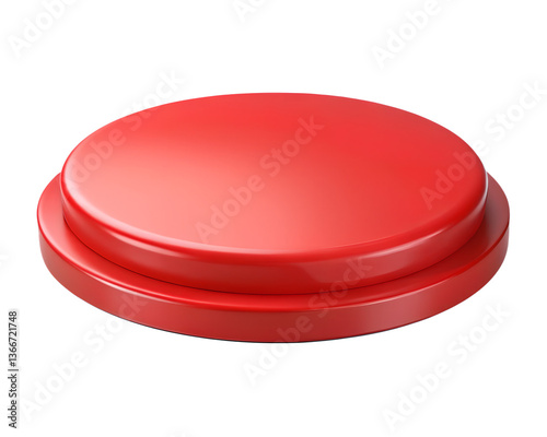 Isolated view of a shiny push button with a bright color sitting on a smooth surface in studio light transparent background