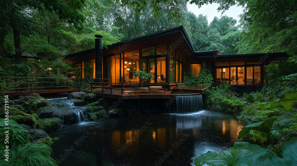 Modern Home Oasis: A luxurious modern home nestled in a serene forest landscape, its sleek design harmonizing with the natural beauty of its surroundings, creating an idyllic retreat. Modern Home Oasis: A luxurious modern home nestled in a serene forest landscape, its sleek design harmonizing with the natural beauty of its surroundings, creating an idyllic retreat.