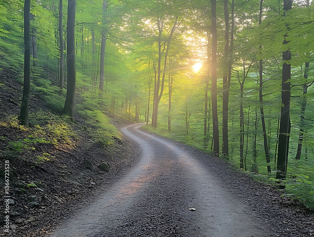 Fototapeta premium Winding Forest Path Sunrise.