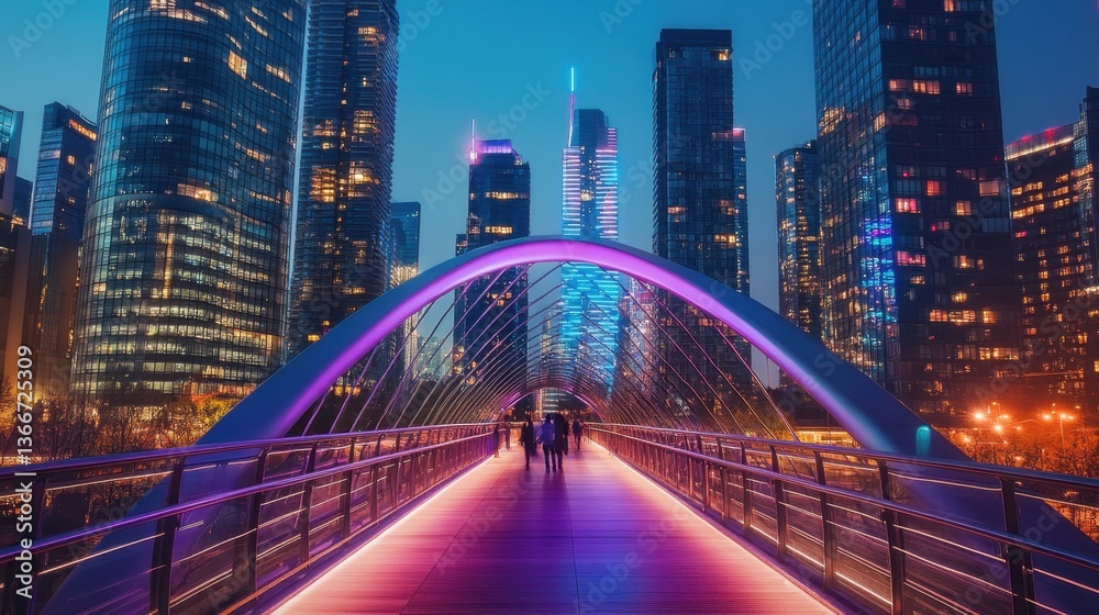 Obraz premium A modern bridge with architectural lighting and advanced structural support.