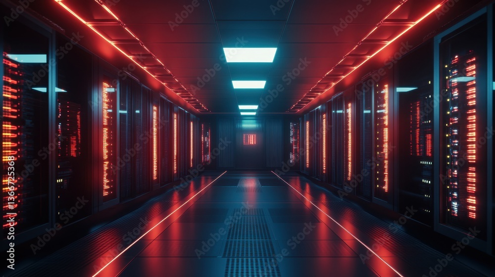 Fototapeta premium A modern data center with quantum computing machines processing encrypted data.