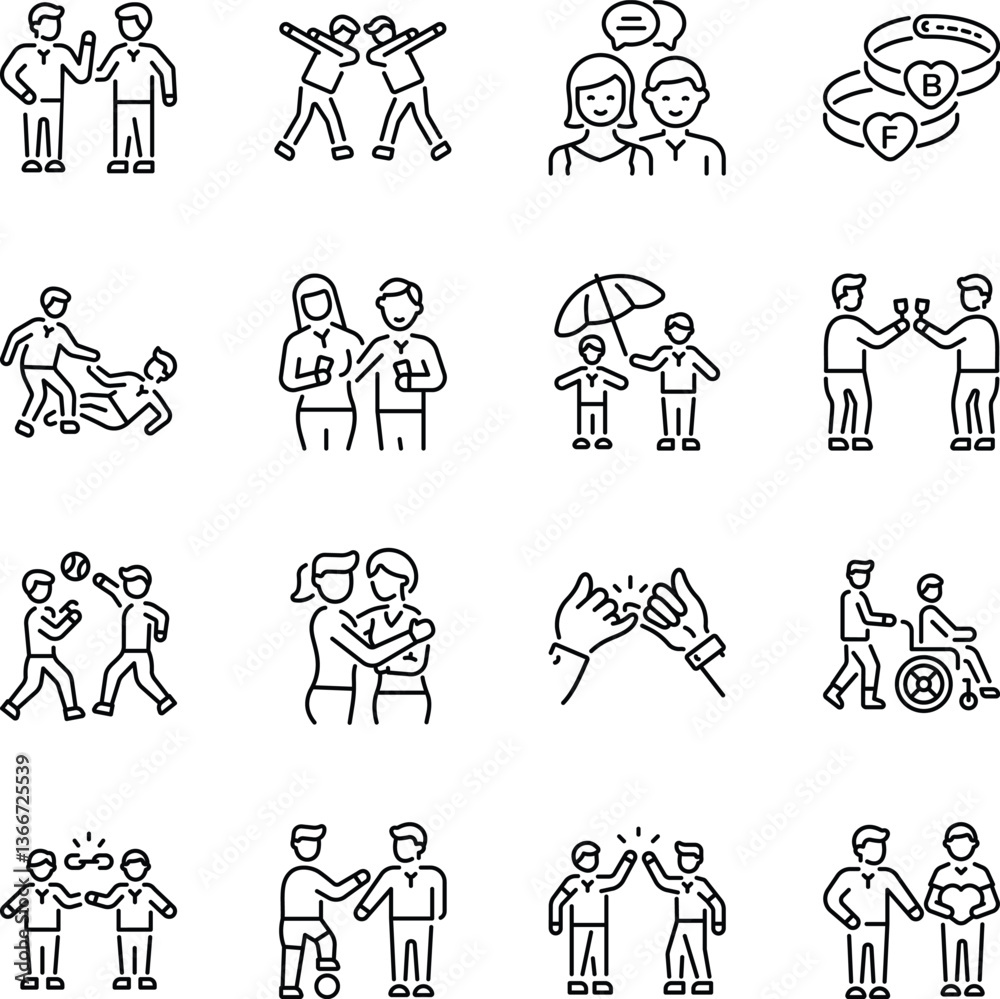 Fototapeta premium Set of Linear Style Friendship Goal Icons 