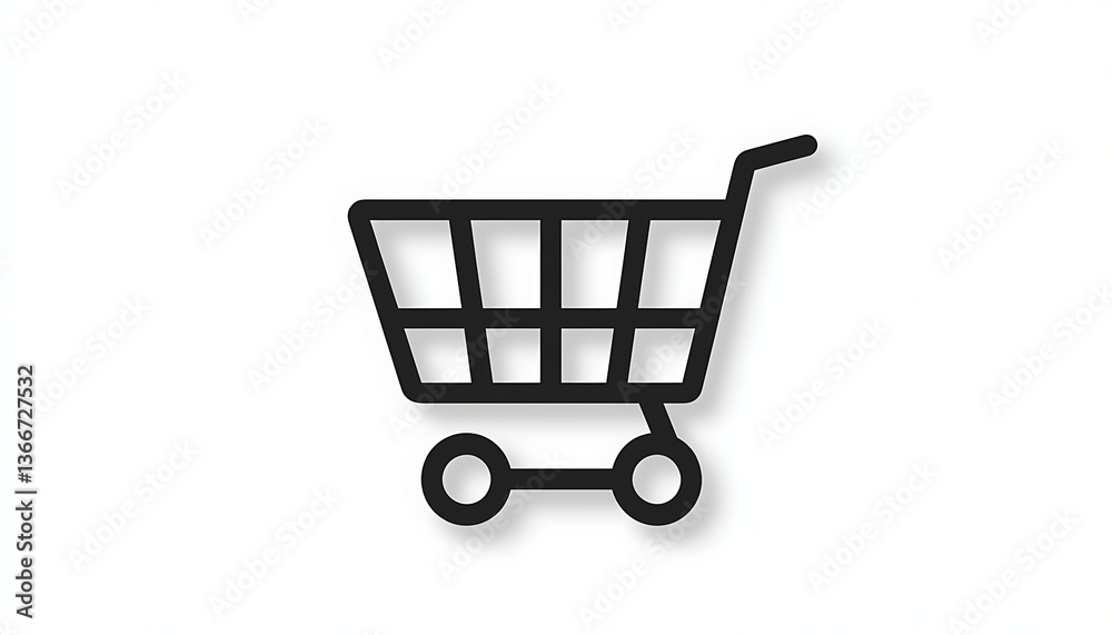 A shopping cart icon, outlined in black, on a white background A shopping cart icon, outlined in black, on a white background