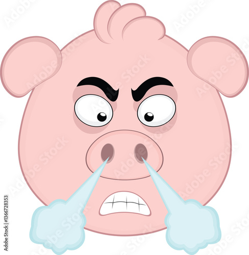 vector illustration emoji character face pig cartoon, with an expression of anger or furious and fuming nose