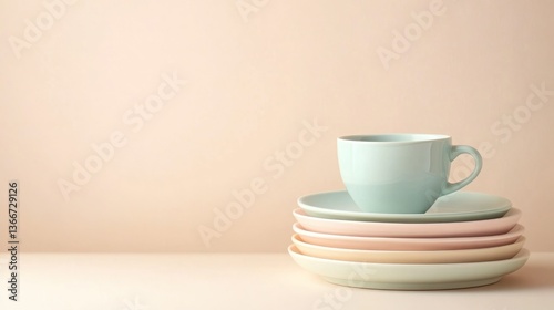 Wallpaper Mural Pastel-colored teacup and saucer set on a table. Torontodigital.ca