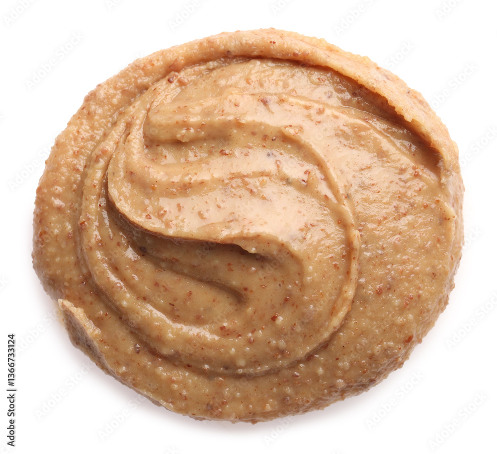 Fototapeta premium Sample of tasty nut butter isolated on white, top view