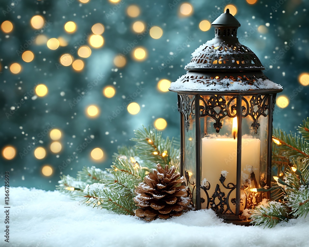 Winter Candle Lantern in Snow. Winter Candle Lantern in Snow.