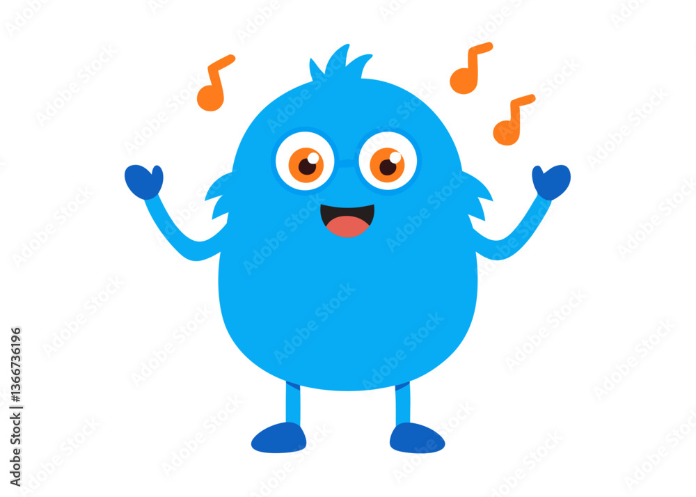 Fototapeta premium Funny Furry Blue Monster Cartoon Vector Illustration with White Background – Cute and Playful Design, Funny furry blue monster vector illustration, perfect for cartoons, clipart, and playful designs