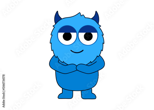 Funny Furry Blue Monster Cartoon Vector Illustration with White Background – Cute and Playful Design, Funny furry blue monster vector illustration, perfect for cartoons, clipart, and playful designs
