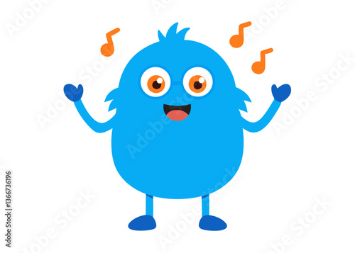 Funny Furry Blue Monster Cartoon Vector Illustration with White Background – Cute and Playful Design, Funny furry blue monster vector illustration, perfect for cartoons, clipart, and playful designs