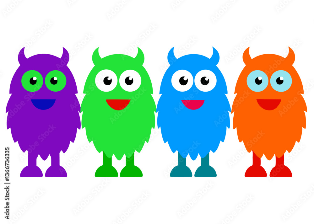Obraz premium Funny Furry Blue Monster Cartoon Vector Illustration with White Background – Cute and Playful Design, Funny furry blue monster vector illustration, perfect for cartoons, clipart, and playful designs