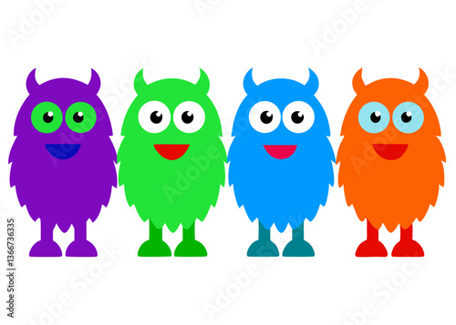 Funny Furry Blue Monster Cartoon Vector Illustration with White Background – Cute and Playful Design, Funny furry blue monster vector illustration, perfect for cartoons, clipart, and playful designs