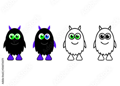 Funny Furry Blue Monster Cartoon Vector Illustration with White Background – Cute and Playful Design, Funny furry blue monster vector illustration, perfect for cartoons, clipart, and playful designs