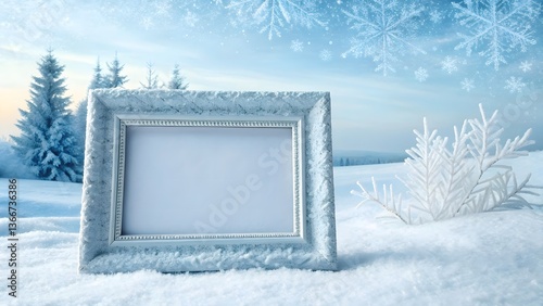 christmas frame with snow