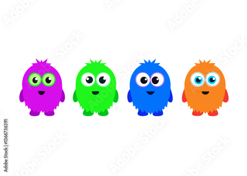 Funny Furry Blue Monster Cartoon Vector Illustration with White Background – Cute and Playful Design, Funny furry blue monster vector illustration, perfect for cartoons, clipart, and playful designs