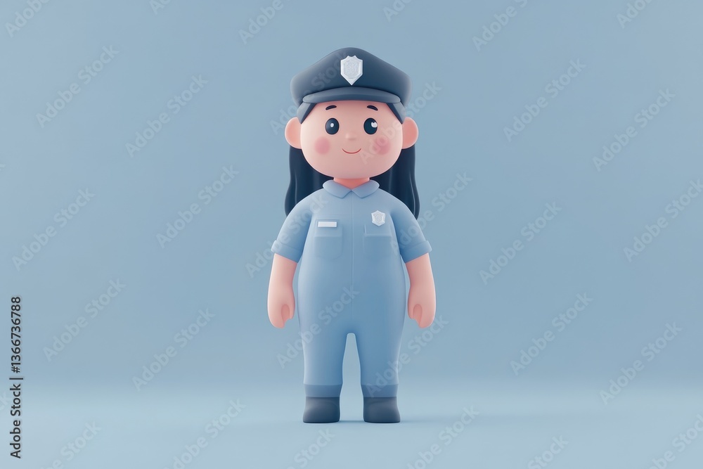 Cute cartoon police officer, light blue uniform, happy expression Cute cartoon police officer, light blue uniform, happy expression