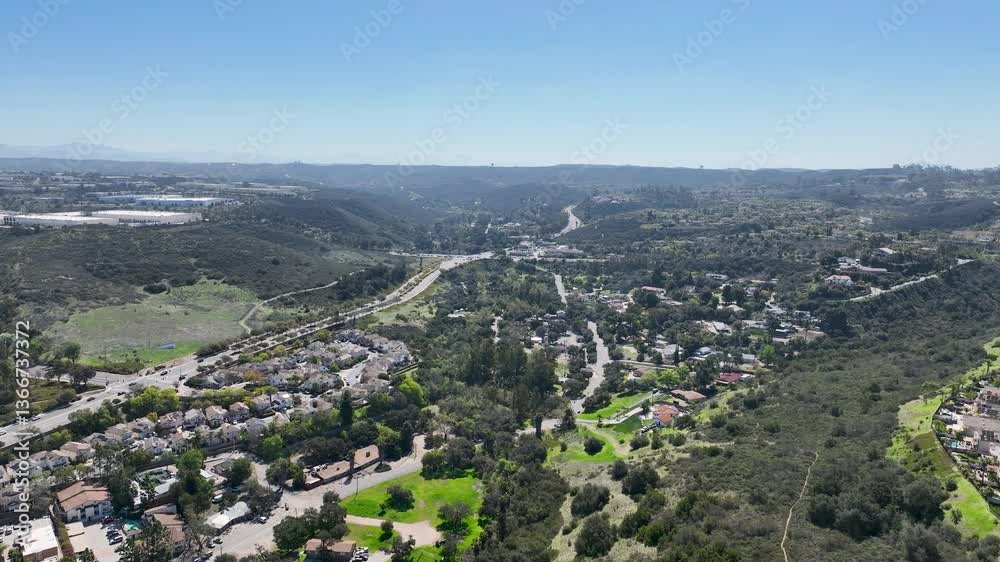 Aerial view houses and large middle class communities in Scripps and Poway in San Diego, South California, USA Aerial view houses and large middle class communities in Scripps and Poway in San Diego, South California, USA